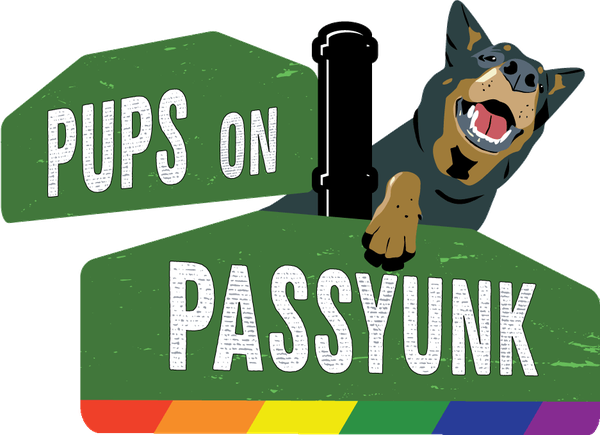 Pups On Passyunk logo with a rainbow stripe